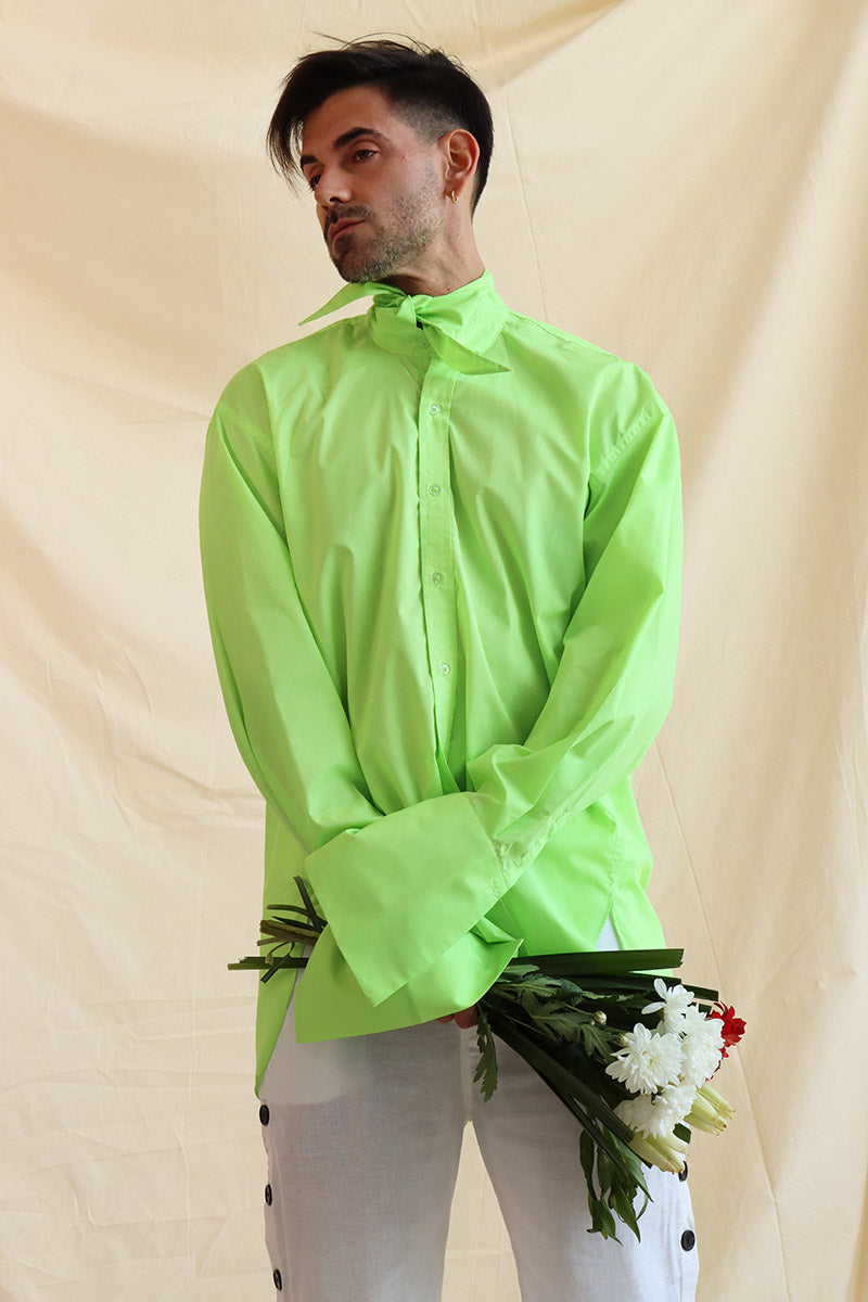 Knot-ted Cotton Button Down Shirt In Neon Green Knot A Label Knot-ted Cotton Button Down Shirt In Neon Green Knot A Label