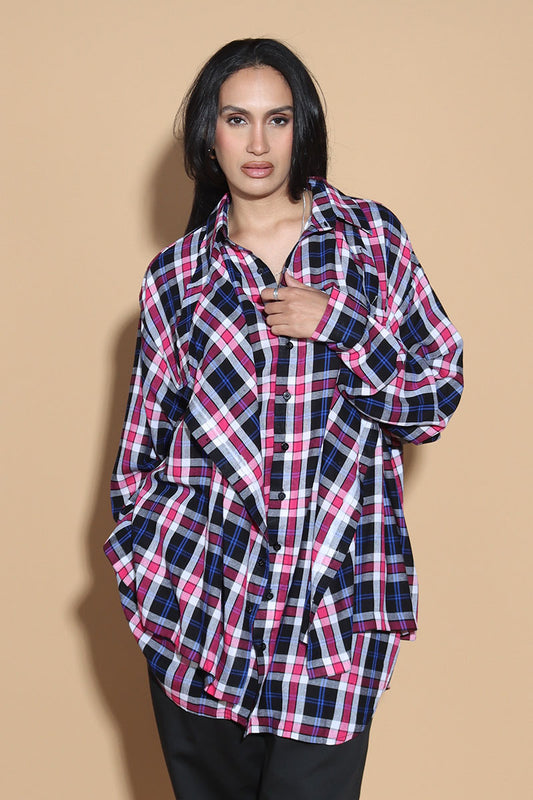 Double layer button up check on check shirt