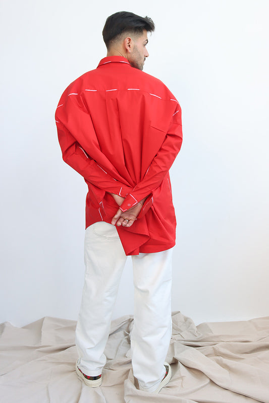 Between the Lines Shacket in Red