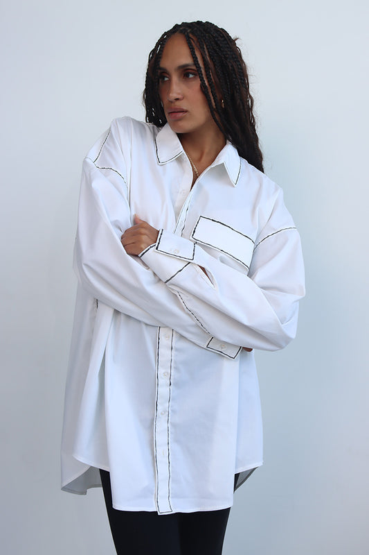 hand painted jacket shirt shacket with button down and long sleeves and front pocket with back pleat detail