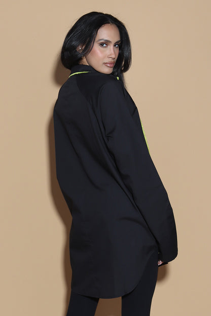 Get out of the Fringes and into the spotlight this season with this shirt exuding the confidence and charm. The raglan sleeved panelled shirt has a shirt collar and front button closure with button up sleeves without a cuff keeping it relaxed.  The shirt is accented with a statement fringe around the collar and seams giving you a taller and leaner look. Giving you a little something extra, the shirt takes you from desk to dinner without much effort.