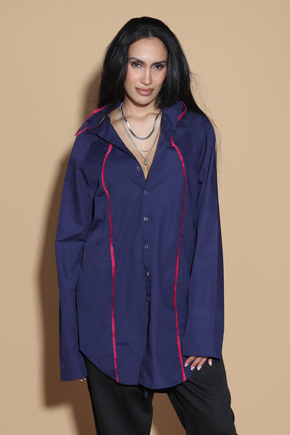 Get out of the Fringes and into the spotlight this season with this shirt exuding the confidence and charm. The raglan sleeved panelled shirt has a shirt collar and front button closure with button up sleeves without a cuff keeping it relaxed.  The shirt is accented with a statement fringe around the collar and seams giving you a taller and leaner look. Giving you a little something extra, the shirt takes you from desk to dinner without much effort.