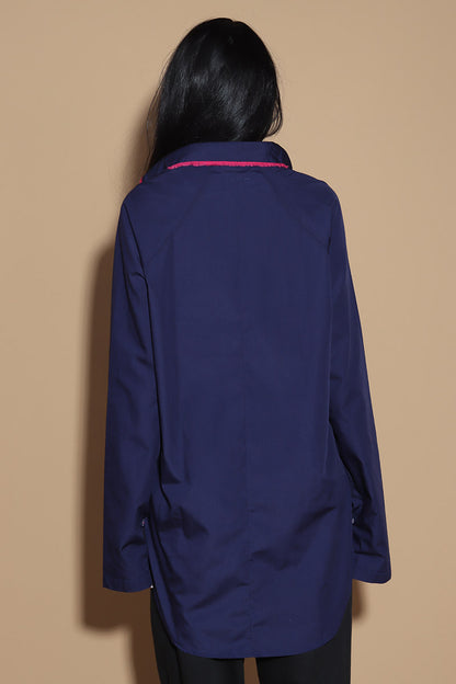 Get out of the Fringes and into the spotlight this season with this shirt exuding the confidence and charm. The raglan sleeved panelled shirt has a shirt collar and front button closure with button up sleeves without a cuff keeping it relaxed.  The shirt is accented with a statement fringe around the collar and seams giving you a taller and leaner look. Giving you a little something extra, the shirt takes you from desk to dinner without much effort.