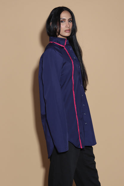 Get out of the Fringes and into the spotlight this season with this shirt exuding the confidence and charm. The raglan sleeved panelled shirt has a shirt collar and front button closure with button up sleeves without a cuff keeping it relaxed.  The shirt is accented with a statement fringe around the collar and seams giving you a taller and leaner look. Giving you a little something extra, the shirt takes you from desk to dinner without much effort.