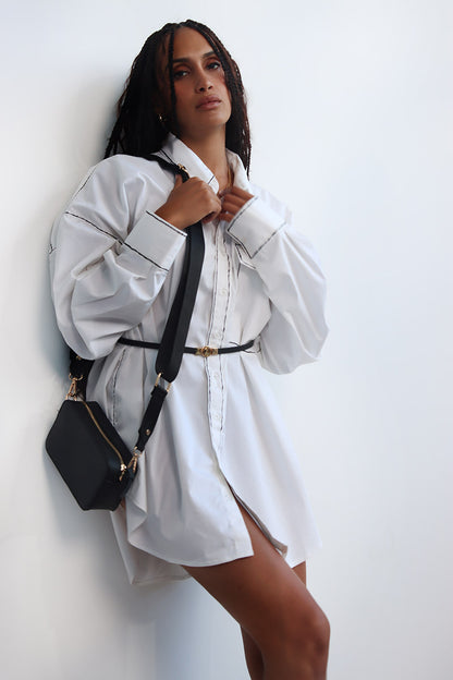 hand painted jacket shirt shacket with button down and long sleeves and front pocket with back pleat detail - can be worn as jacket, shirt or dress