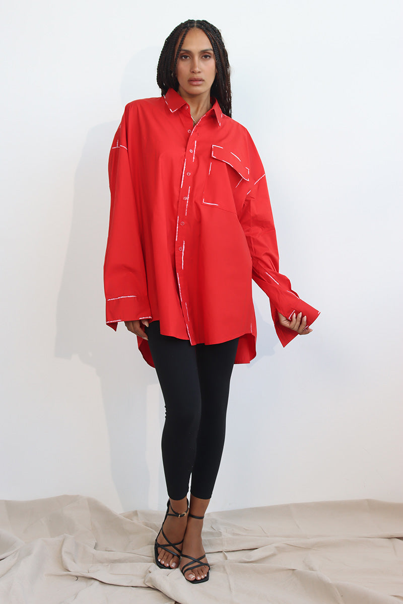 Between the Lines Shacket in Red