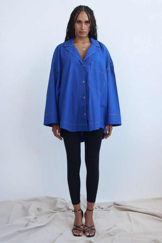 cotton striking camp collar shirt with neon yellow edged contrast stitching shirt with drop long sleeves 