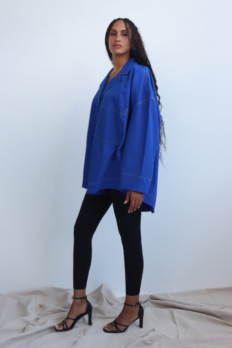cotton striking camp collar shirt with neon yellow edged contrast stitching shirt with drop long sleeves 