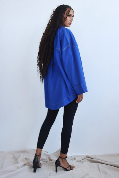 cotton striking camp collar shirt with neon yellow edged contrast stitching shirt with drop long sleeves 