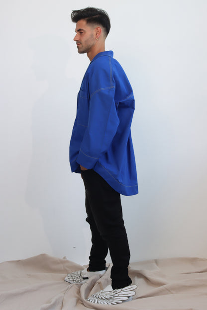 cotton striking camp collar shirt with neon yellow edged contrast stitching shirt with drop long sleeves 