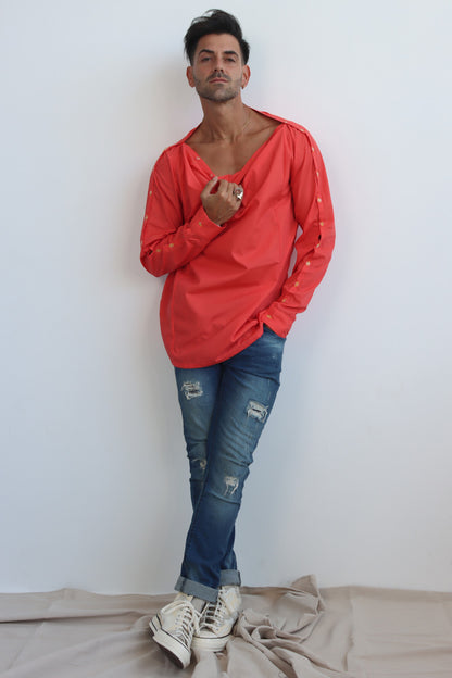 Cold-Shoulder-Shirt in Koralle