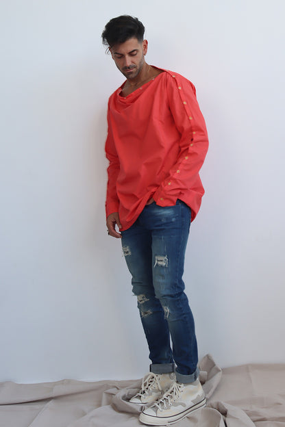 Cold-Shoulder-Shirt in Koralle