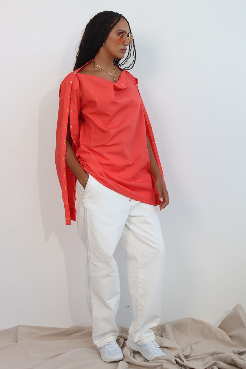 Cold Shoulder Shirt in Coral