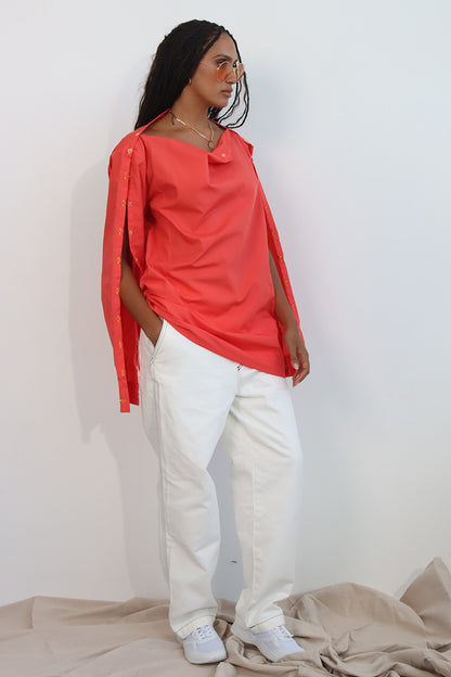 Cold-Shoulder-Shirt in Koralle