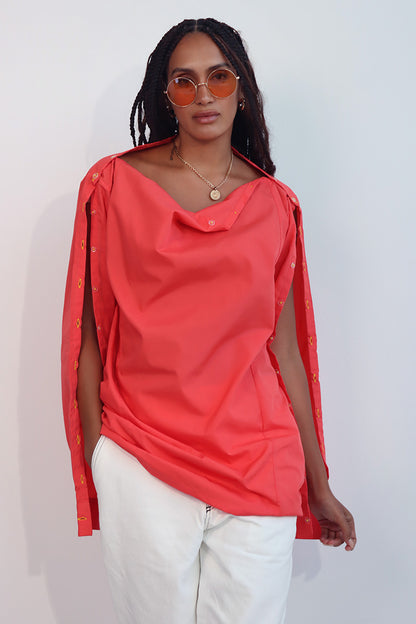 Cold-Shoulder-Shirt in Koralle
