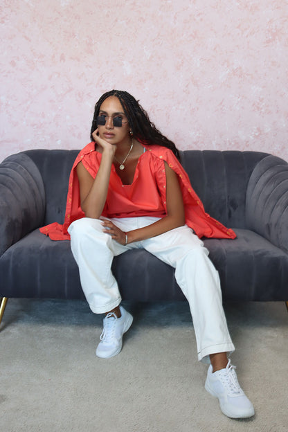 Cold-Shoulder-Shirt in Koralle