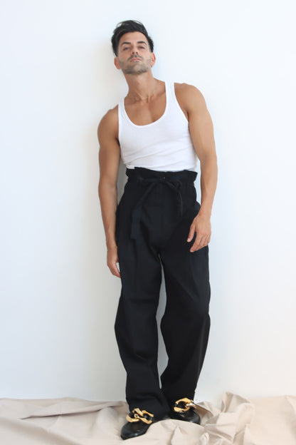 unisex oaperbag waist pant with wide leg and tie up