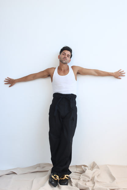 unisex oaperbag waist pant with wide leg and tie up