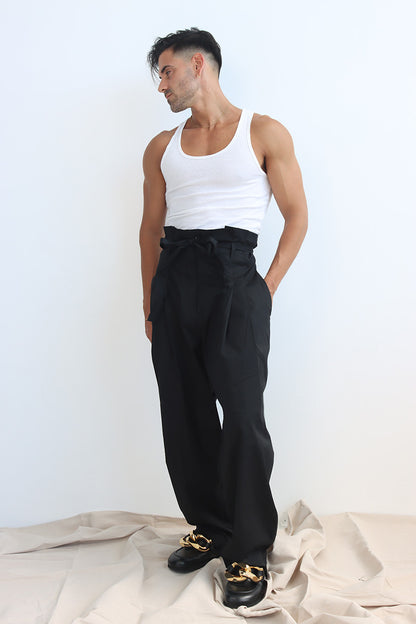 unisex oaperbag waist pant with wide leg and tie up