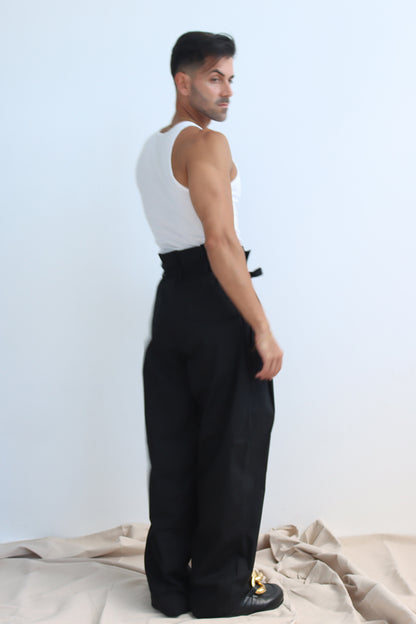 unisex oaperbag waist pant with wide leg and tie up