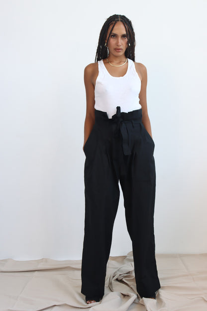 unisex oaperbag waist pant with wide leg and tie up