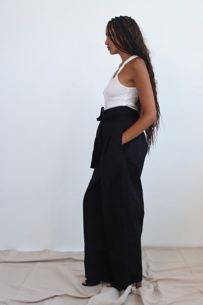 unisex oaperbag waist pant with wide leg and tie up