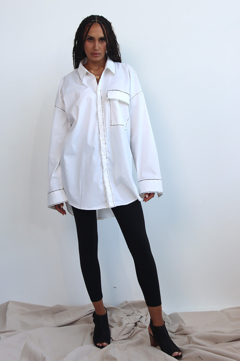 hand painted jacket shirt shacket with button down and long sleeves and front pocket with back pleat detail - can be worn as jacket, shirt or dress