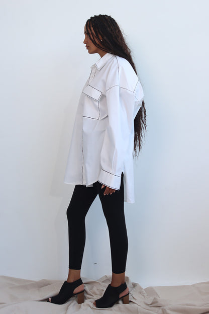 hand painted jacket shirt shacket with button down and long sleeves and front pocket with back pleat detail - can be worn as jacket, shirt or dress