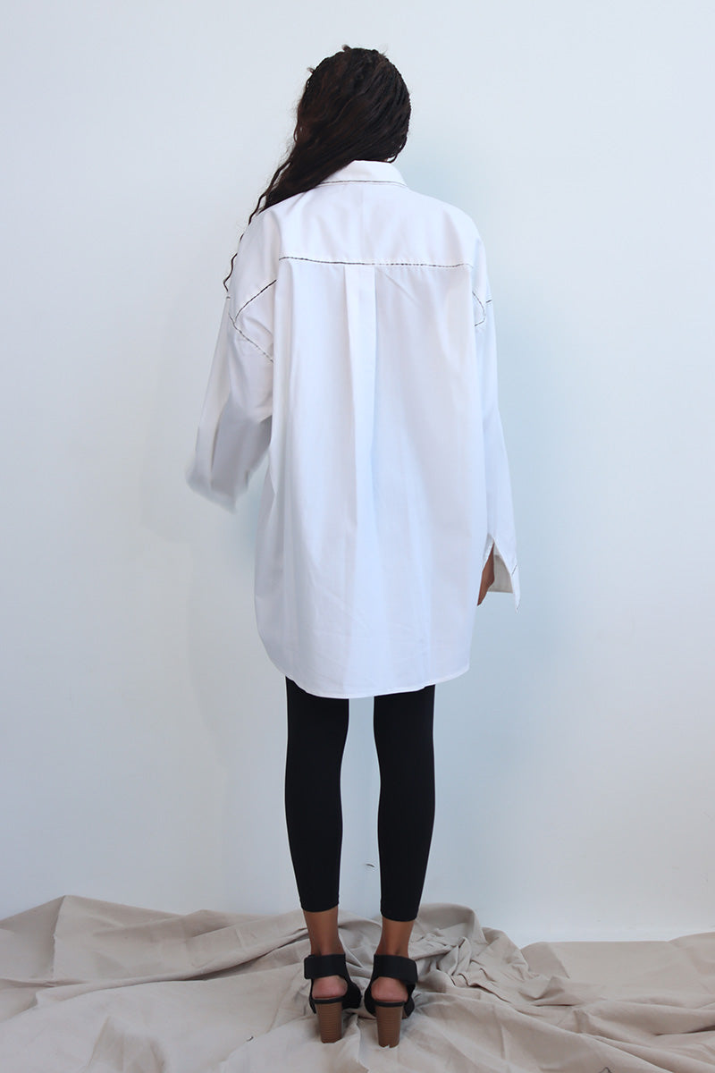 hand painted jacket shirt shacket with button down and long sleeves and front pocket with back pleat detail - can be worn as jacket, shirt or dress
