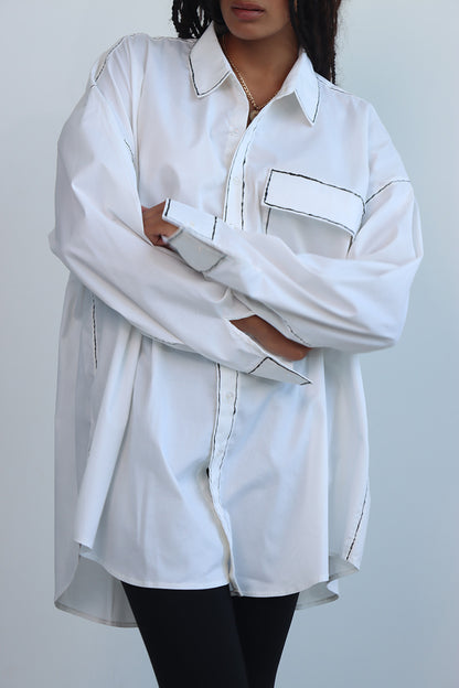 hand painted jacket shirt shacket with button down and long sleeves and front pocket with back pleat detail - can be worn as jacket, shirt or dress