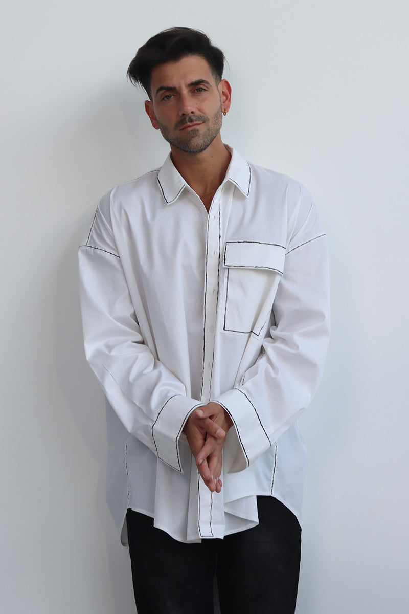 hand painted jacket shirt shacket with button down and long sleeves and front pocket with back pleat detail - can be worn as jacket, shirt or dress