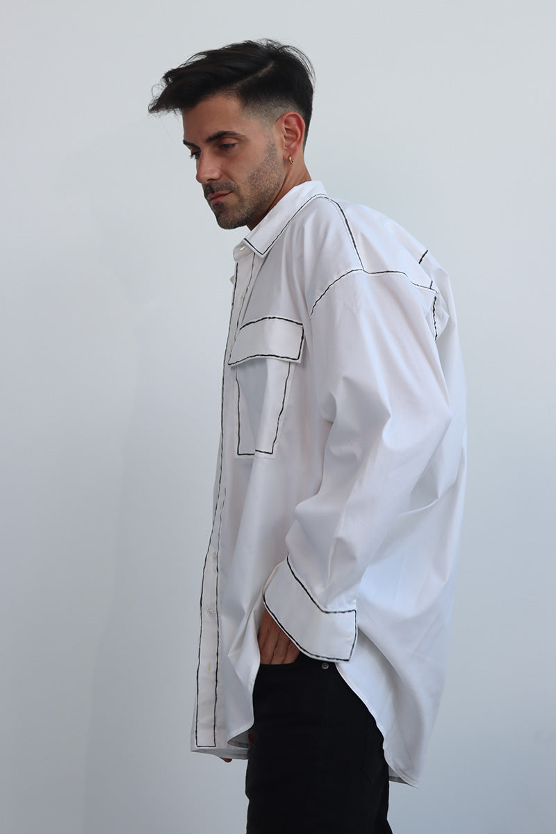 hand painted jacket shirt shacket with button down and long sleeves and front pocket with back pleat detail - can be worn as jacket, shirt or dress