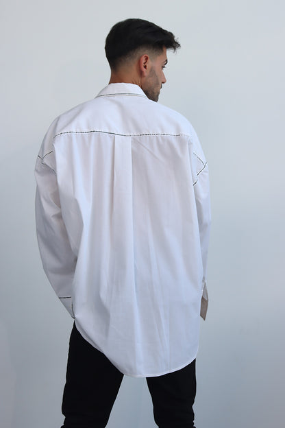 hand painted jacket shirt shacket with button down and long sleeves and front pocket with back pleat detail - can be worn as jacket, shirt or dress