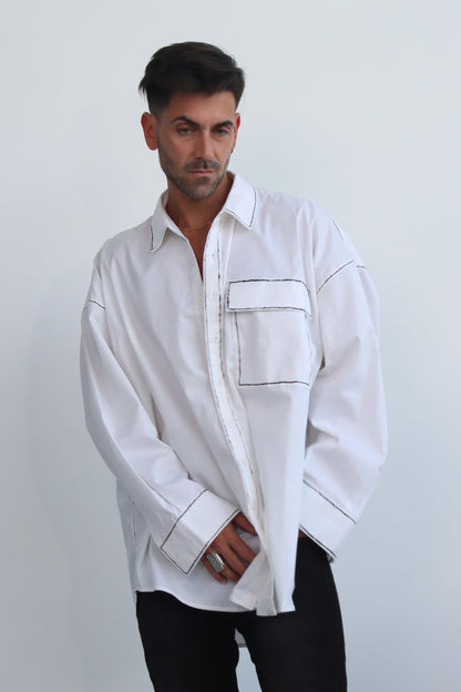 hand painted jacket shirt shacket with button down and long sleeves and front pocket with back pleat detail - can be worn as jacket, shirt or dress