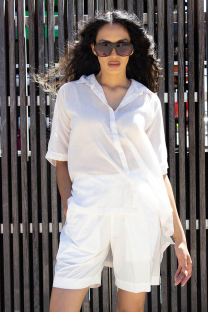 Feather Cotton Shirt In White