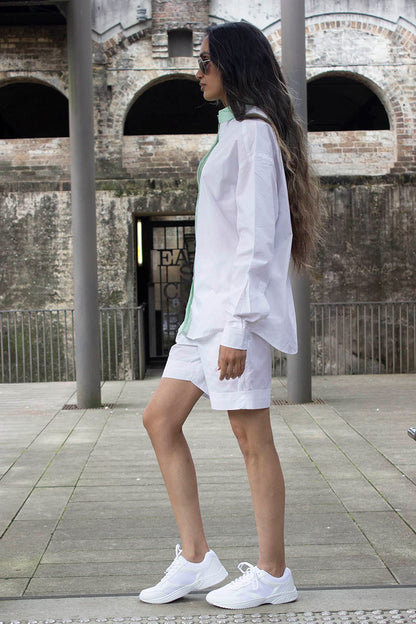 Two tone mint and white button down unisex shirt for oversize and plus size for women and men