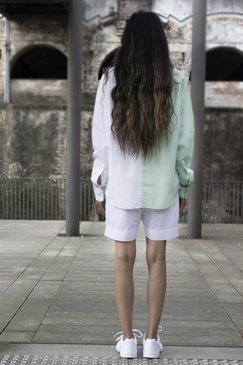 Two tone mint and white button down unisex shirt for oversize and plus size for women and men
